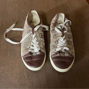 Michael Kors Womens City Sneakers Beige Brown Low Top Lace Up Logo Size 6.5